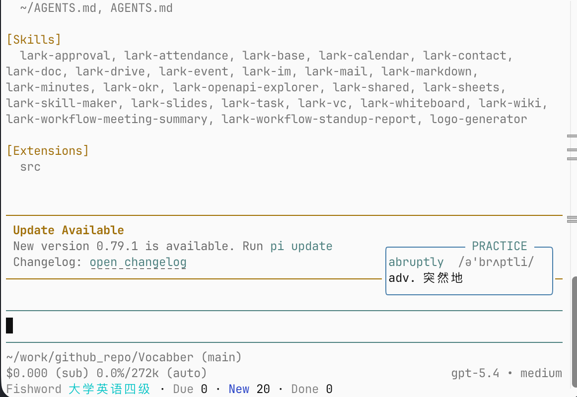 Fishword practice card in Pi